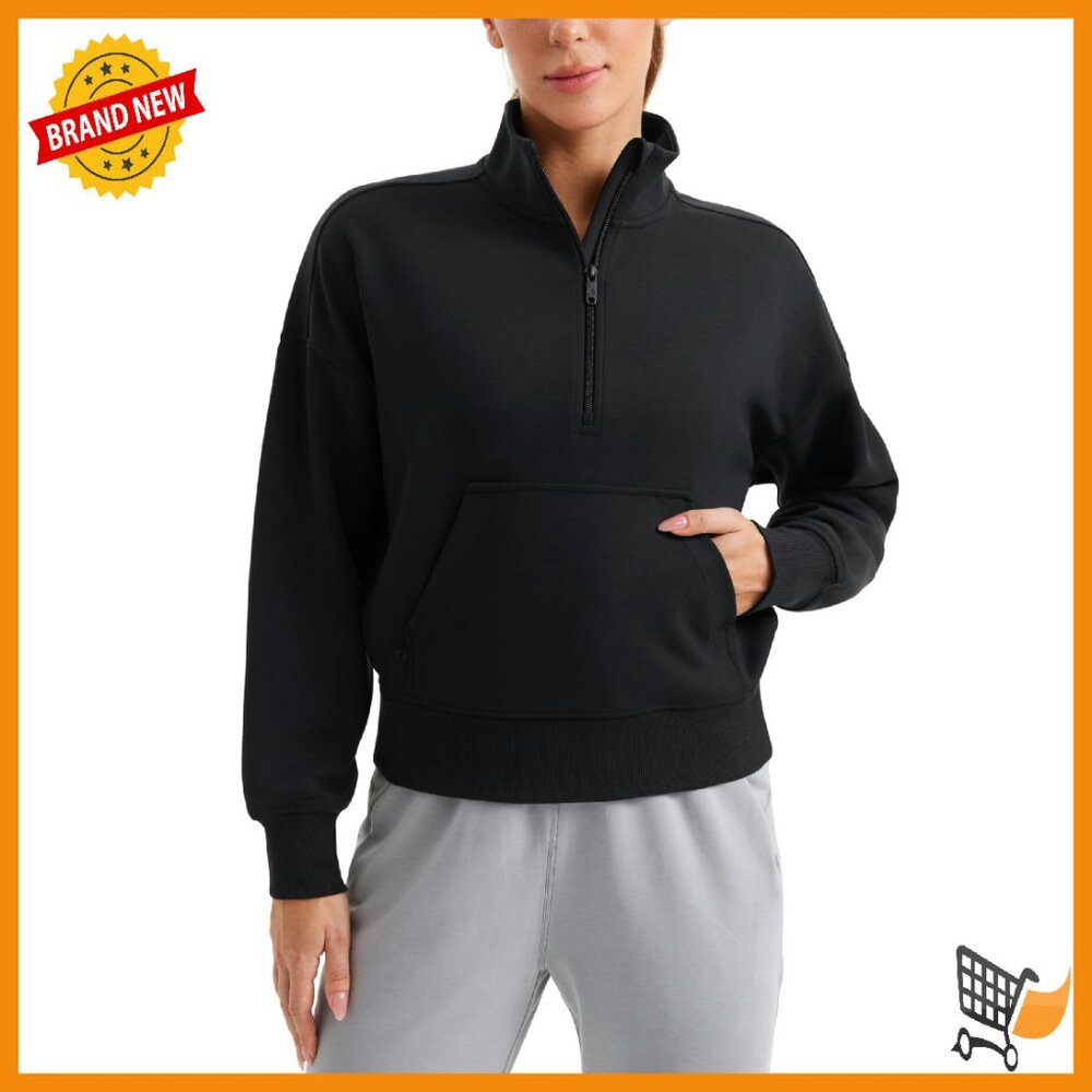 Soft Funnel Neck Half Zip Sweatshirt With Pocket - Workout Casual Pullover